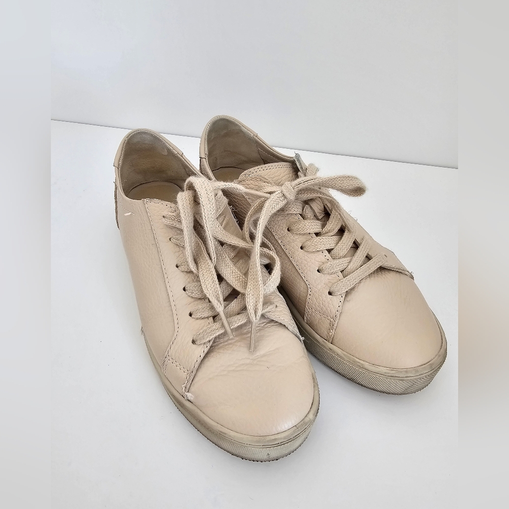 Zara Nude Pebble Leather Low Top Sneakers – Beige – Size 8